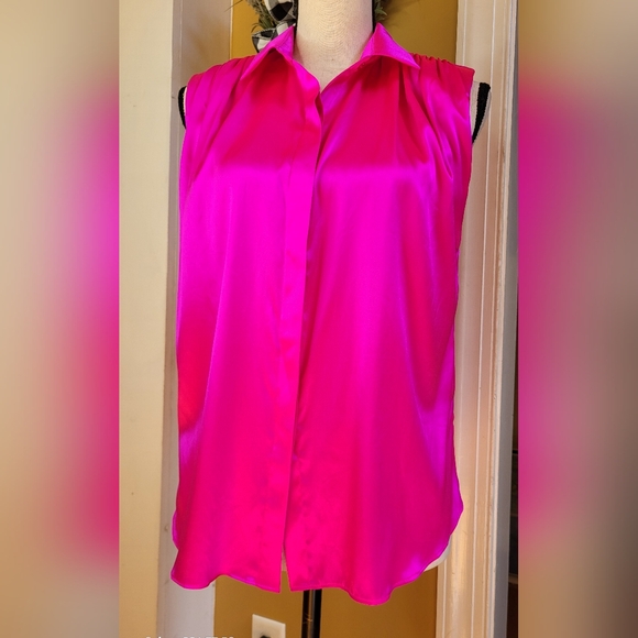 Generation Love Pink Eva Sleeveless Shoulder padded Button Down Sz. Sm NWT - Picture 10 of 13